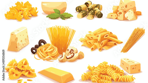 Realistic traditional italian pasta types set flat