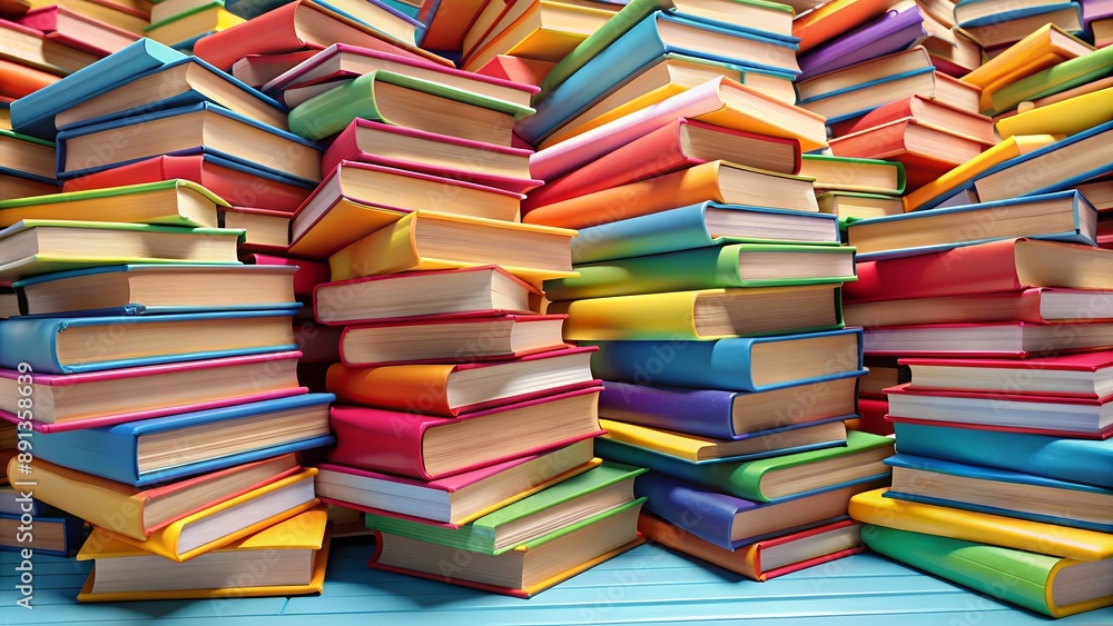 Many colorful books piling up on top of each other Many colorful books piling up on top of each other