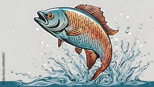 vector illustration of a fish jumping from the water photo