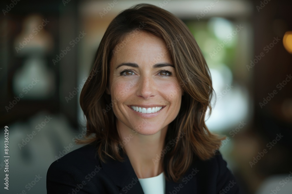A confident woman smiling warmly, dressed in a navy blazer, in a modern office setting with natural light and a blurred background, presenting a professional demeanor. A confident woman smiling warmly, dressed in a navy blazer, in a modern office setting with natural light and a blurred background, presenting a professional demeanor.