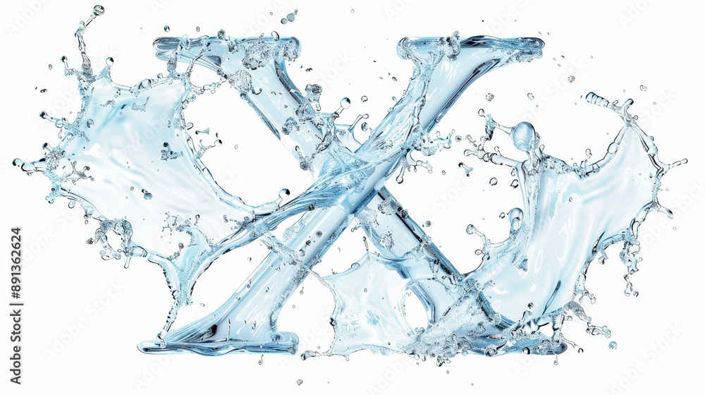 Capital letter X made of blue water splashes or ice on light background. Scrapbook activity. Generative AI Capital letter X made of blue water splashes or ice on light background. Scrapbook activity. Generative AI