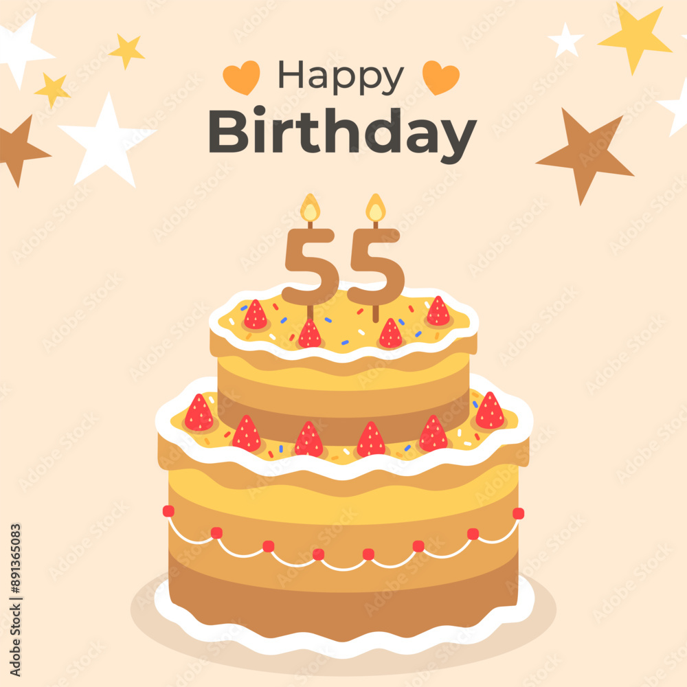 Cake poster design for birthday cake congratulations 55 years old birthday. Festive cake for birthday Cake poster design for birthday cake congratulations 55 years old birthday. Festive cake for birthday