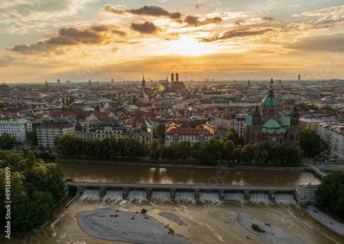 Sunset behind Frauenkirche landmark - Munich, Germany