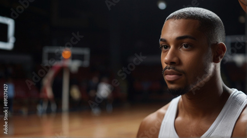 Portrait of professional basketball player on the indoor field