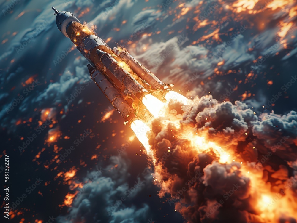 Precision and Complexity: Hyper-Realistic 3D Rendering of Rocket Launch with Booster Separation at 8K Resolution Precision and Complexity: Hyper-Realistic 3D Rendering of Rocket Launch with Booster Separation at 8K Resolution
