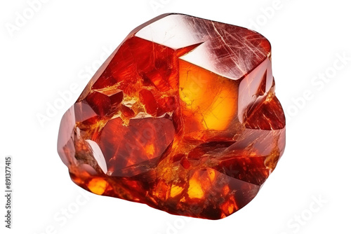 A Deep Red Garnet Gemstone With Facets and Crystals on a Clear PNG or White Background.