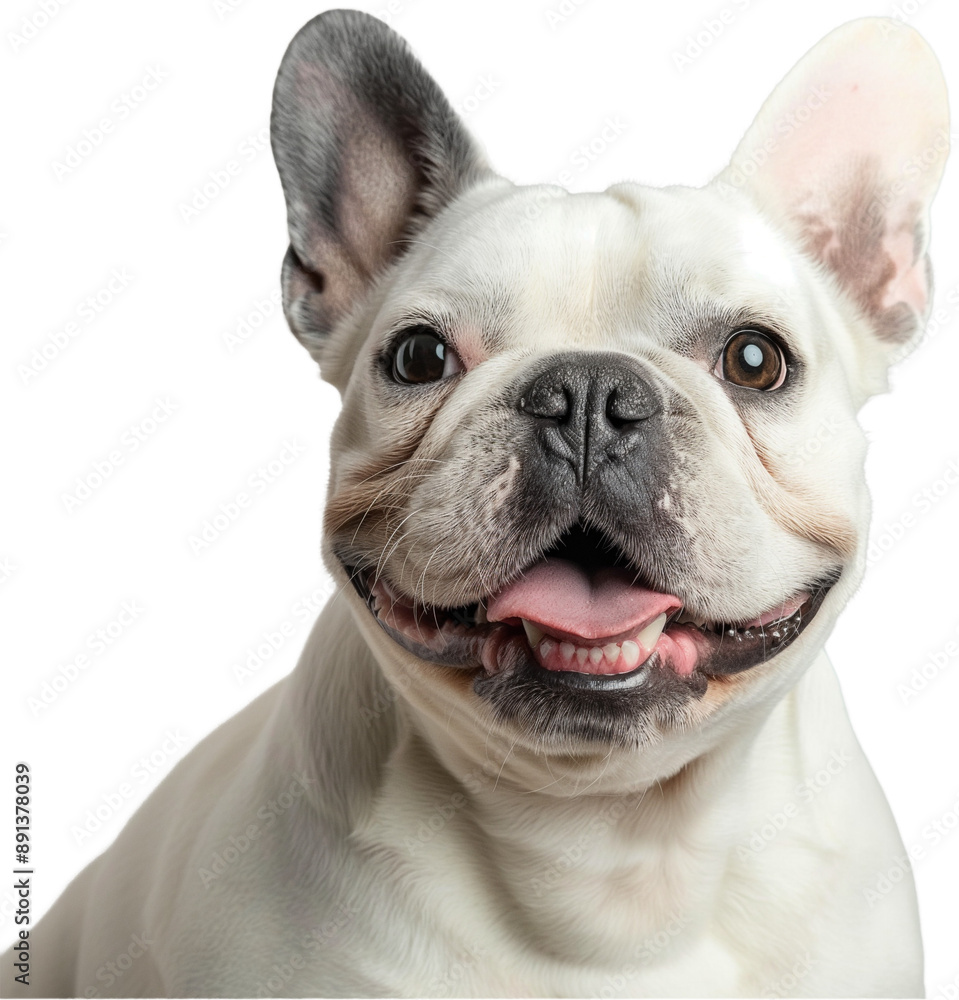 Fototapeta premium A close-up of a French Bulldog with a light-colored coat and expressive eyes.
