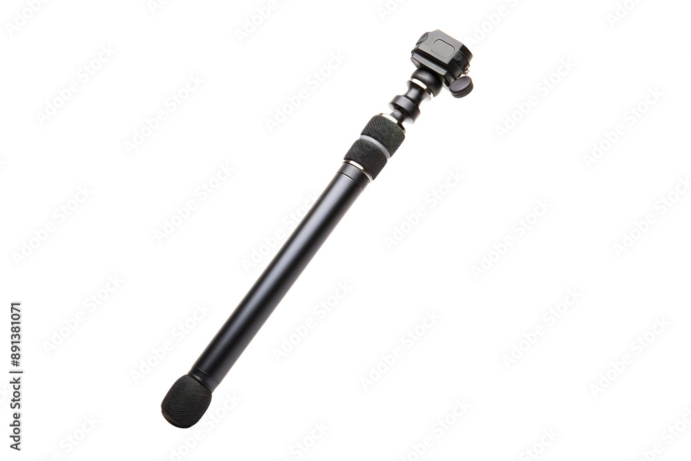 A Telescoping Monopod Extends Its Reach Against a Pure White Background on a Clear PNG or White Background. A Telescoping Monopod Extends Its Reach Against a Pure White Background on a Clear PNG or White Background.