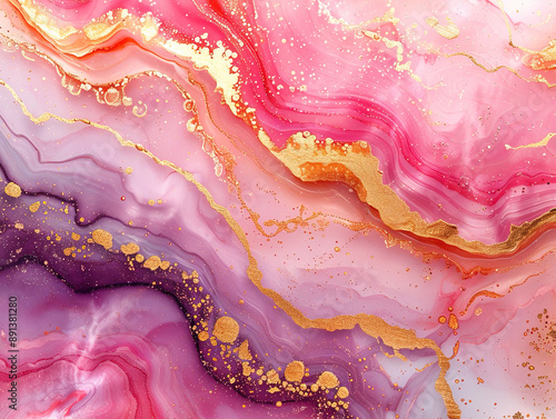 Colorful ink luxury abstract background, gold pink marble texture, fluid art pattern wallpaper, underwater paint mix