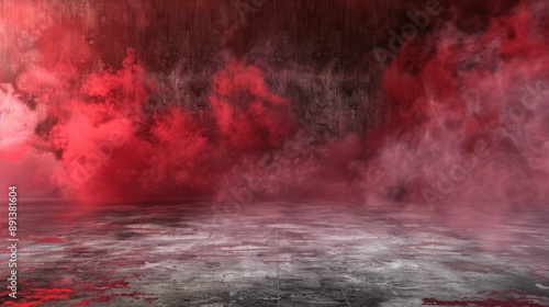 concrete floor and red smoke background