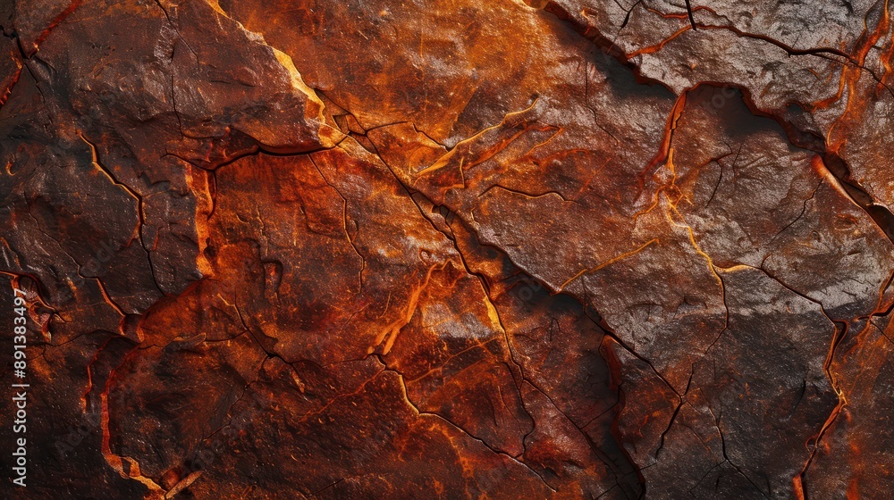 Fototapeta premium Dark red orange brown rock texture with cracks. Close-up. Rough mountain surface. Stone granite background for design. Nature.