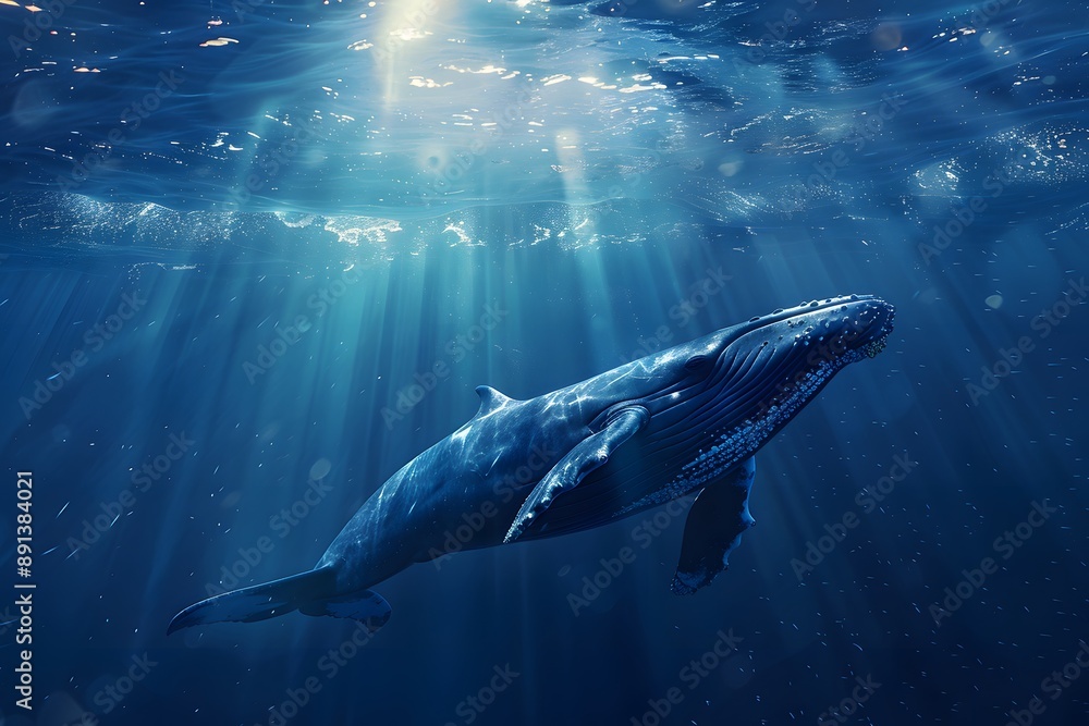 Majestic Humpback Whale Gliding Through Sunlit Ocean Depths