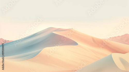 Serene desert landscape illustration with soft pastel colors, rolling sand dunes © Cozy Art