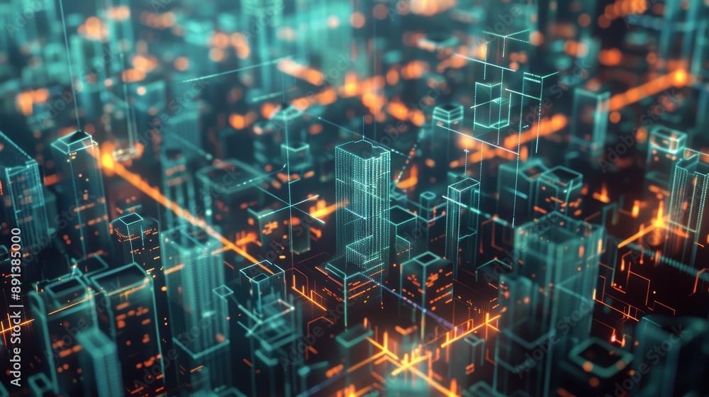 Futuristic Cityscape Digital Buildings Neon Lights Futuristic Cityscape Digital Buildings Neon Lights
