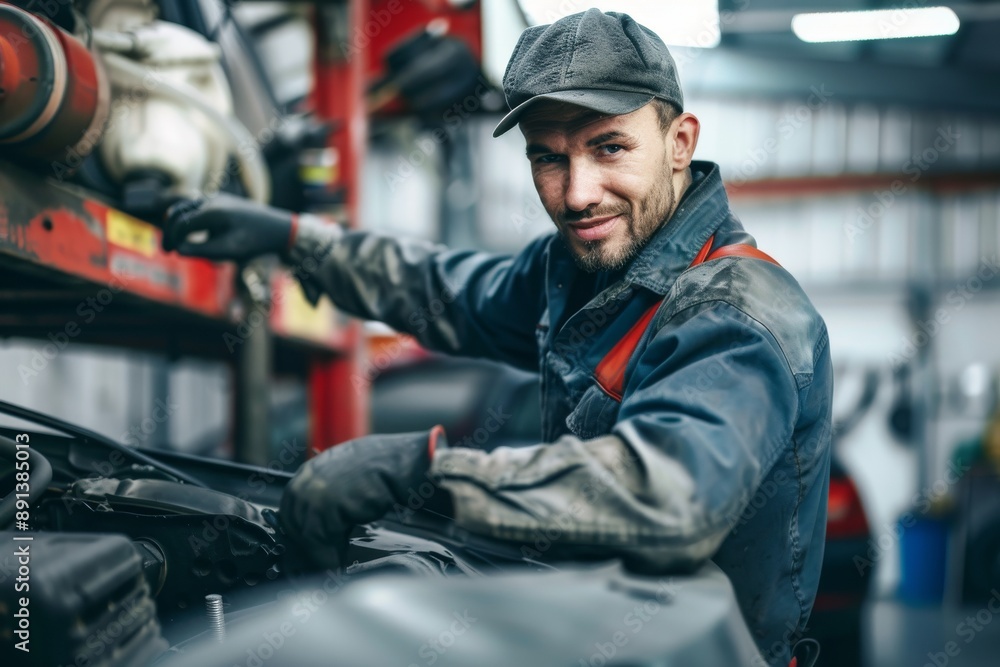 Professional Mechanic Fitting High-Performance Tire to Alloy Wheel in Clean Garage. Beautiful simple AI generated image in 4K, unique. Professional Mechanic Fitting High-Performance Tire to Alloy Wheel in Clean Garage. Beautiful simple AI generated image in 4K, unique.
