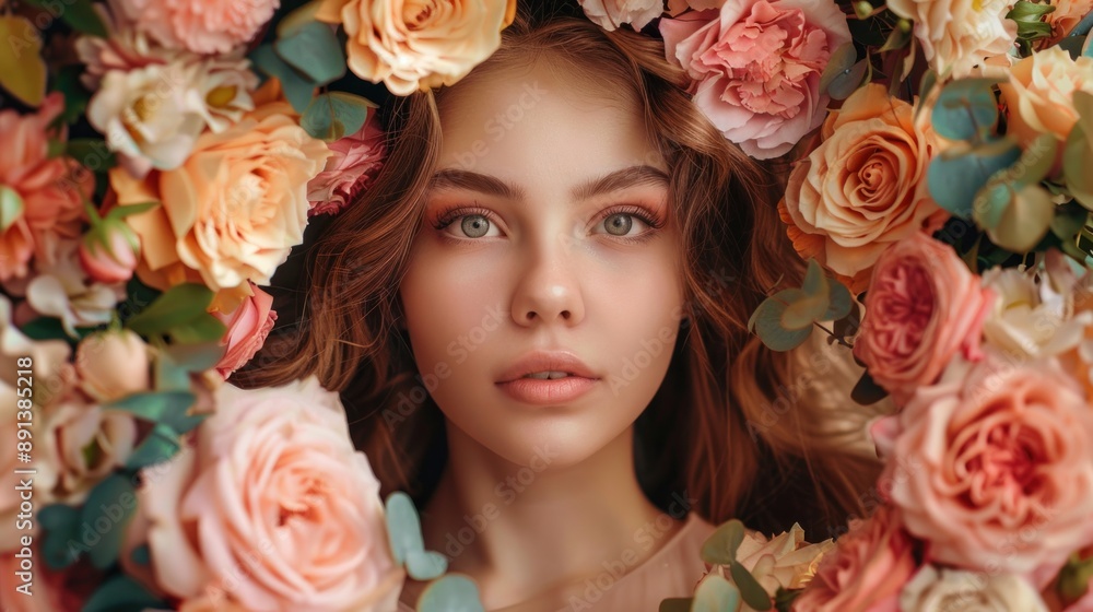Beautiful Woman Surrounded by Flowers Beautiful Woman Surrounded by Flowers