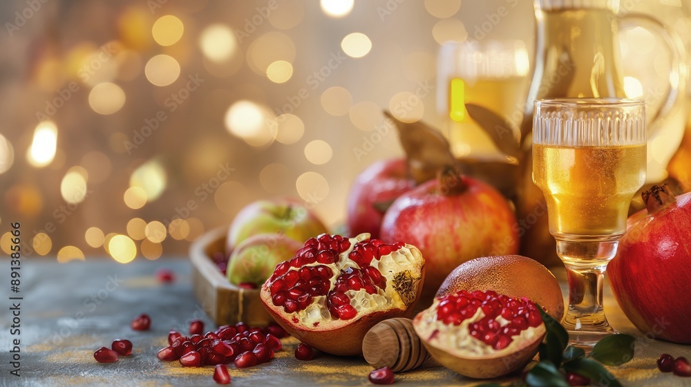 Vibrant Still Life Composition Fresh and Juicy Pomegranates and Apples with a Glass of Wine on a Rustic Wooden Table Surrounded by Nature s Bounty Vibrant Still Life Composition Fresh and Juicy Pomegranates and Apples with a Glass of Wine on a Rustic Wooden Table Surrounded by Nature s Bounty