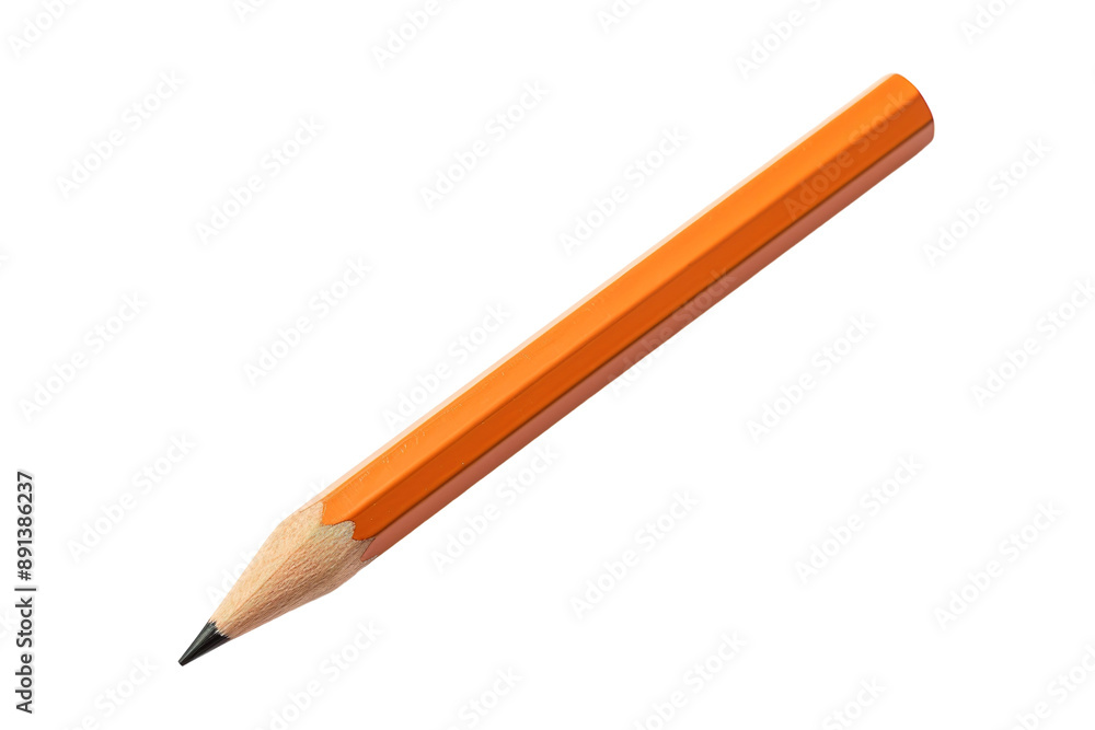 A Single Orange Pencil Poised for Inspiration on a White Background on a Clear PNG or White Background. A Single Orange Pencil Poised for Inspiration on a White Background on a Clear PNG or White Background.
