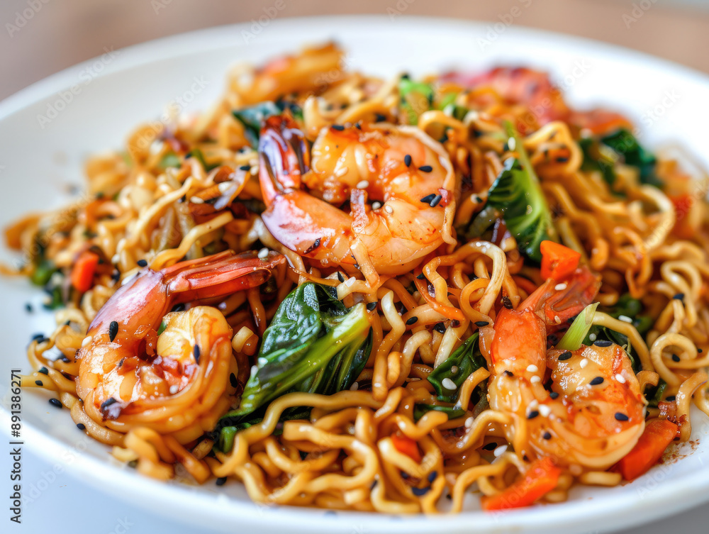 Savory Mie Goreng with Shrimp, Vegetables, and a Rich Flavor Profile Savory Mie Goreng with Shrimp, Vegetables, and a Rich Flavor Profile