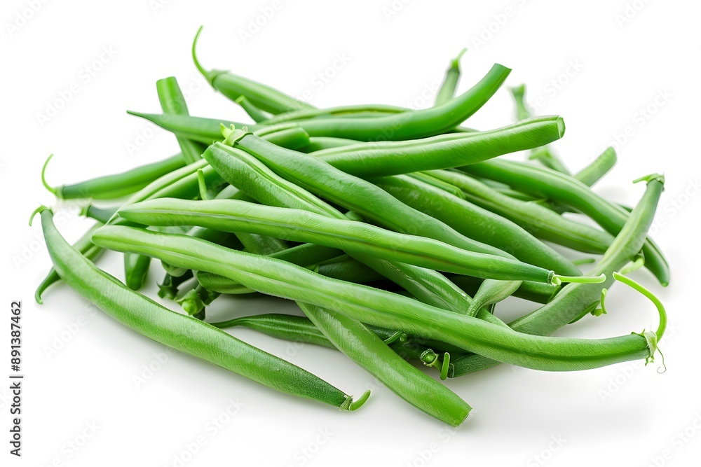 Fresh Green Beans Piled Together on a White Background Fresh Green Beans Piled Together on a White Background