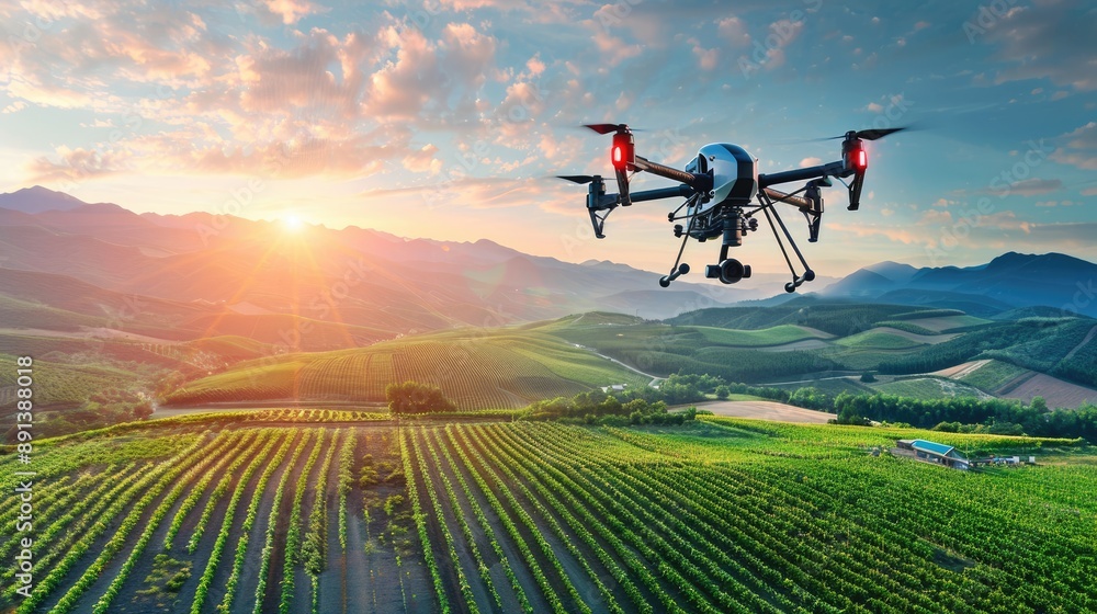 Drones flying over large farms, showcasing the benefits of precision agriculture for better yields. Drones flying over large farms, showcasing the benefits of precision agriculture for better yields.