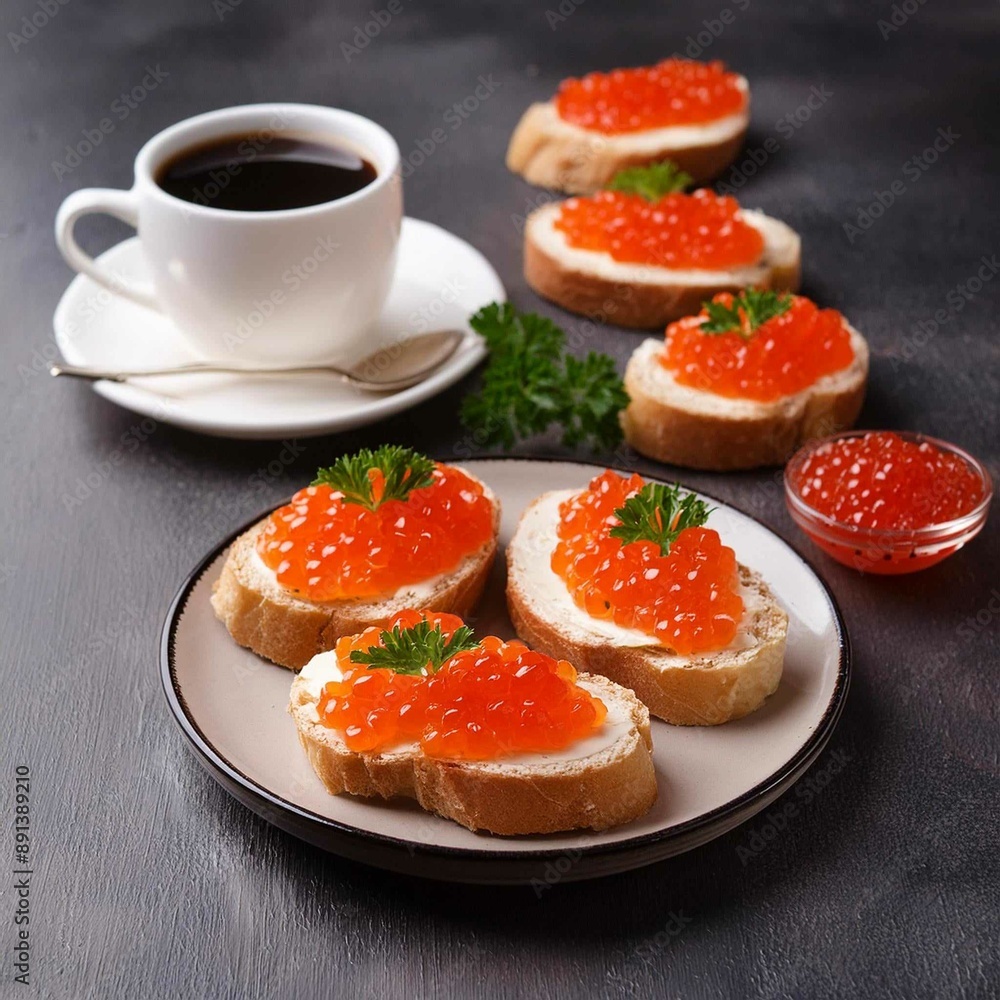 Sandwich with red caviar Sandwich with red caviar
