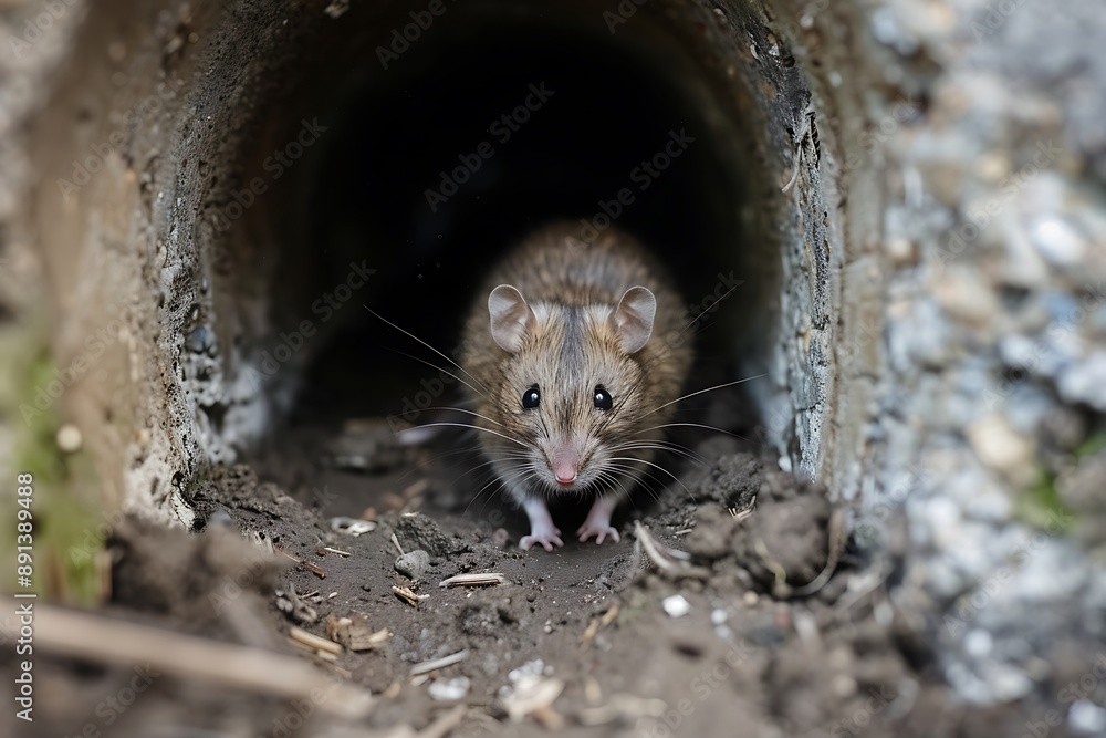 A lone little rat navigates the maze-like tunnels in a narrow drainage pipe, showcasing its agility and survival instincts in a challenging environment A lone little rat navigates the maze-like tunnels in a narrow drainage pipe, showcasing its agility and survival instincts in a challenging environment