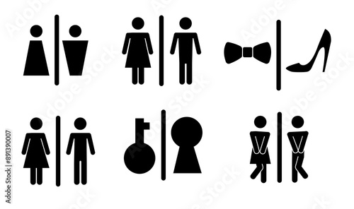 Restroom or bathroom for man and woman to peeing. Funny vector WC pictogram icon or sign. World toilet day. Stickman bath room. Unisex. Clean the toilets