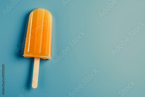 Peach-flavored popsicle on a stick, copy space. Beautiful simple AI generated image in 4K, unique.