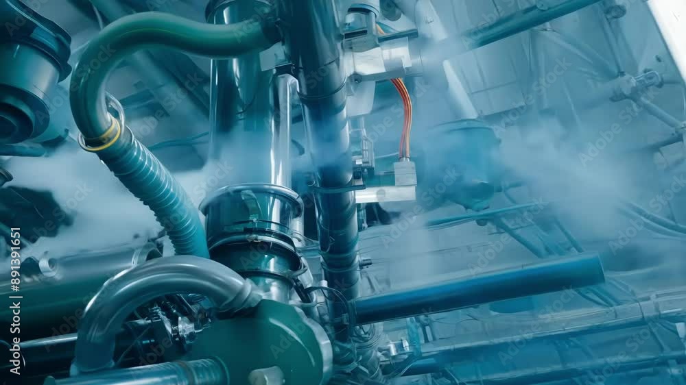 An intricate web of pipes and wires connecting the different elements of the production process. An intricate web of pipes and wires connecting the different elements of the production process.