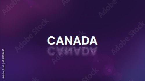 Canada text with screen effects of technological failures. Spectacular screen glitch with various kinds of interference. Looped