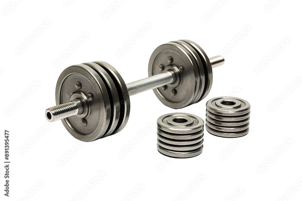 Naklejka premium A Weightlifting Barbell Set Ready for a Strength Training Workout on a Clear PNG or White Background.