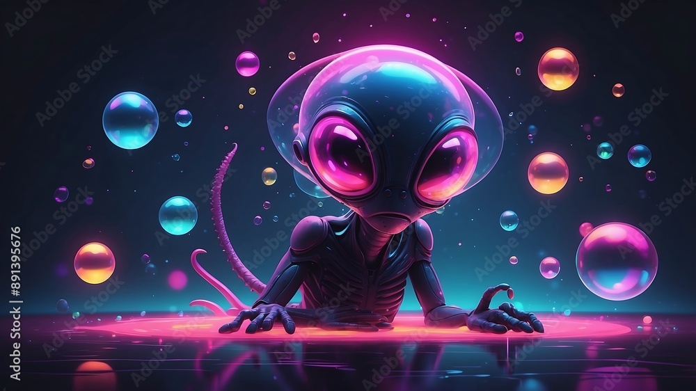 Abstract Aliens with Neon Lights and Bubbles, Featuring Vibrant Colors and Futuristic Design Elements, Perfect for Sci-Fi Art, Creative Visuals, and Modern Digital Projects Abstract Aliens with Neon Lights and Bubbles, Featuring Vibrant Colors and Futuristic Design Elements, Perfect for Sci-Fi Art, Creative Visuals, and Modern Digital Projects