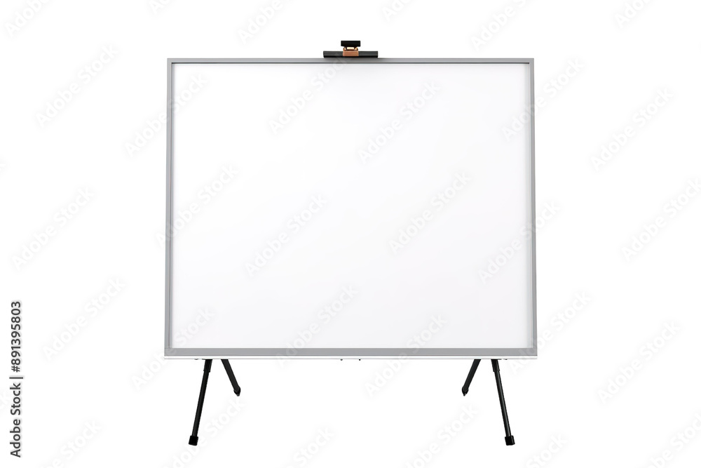 Obraz premium A Blank Canvas Awaits: A Whiteboard Stands Ready for Ideas on a Tripod in a Studio Setting on a Clear PNG or White Background.