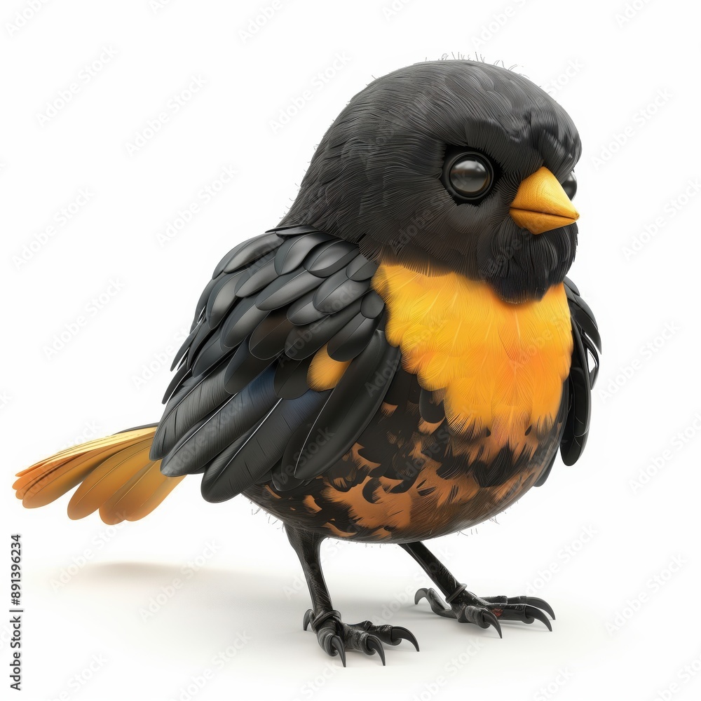 Fototapeta premium Cute Cartoon Black and Orange Bird 3D Render Illustration