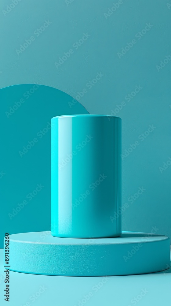 A blue cylinder is on a blue pedestal A blue cylinder is on a blue pedestal