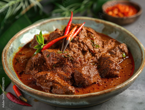 Traditional Rendang with Slow-Cooked Beef in a Spicy Coconut Gravy