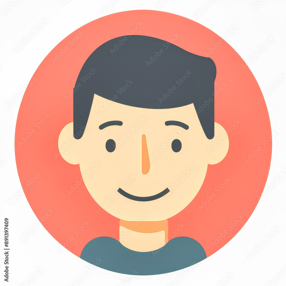 A Simple Smile, A Happy Man, Digital Portrait, Bright Red Background A Simple Smile, A Happy Man, Digital Portrait, Bright Red Background