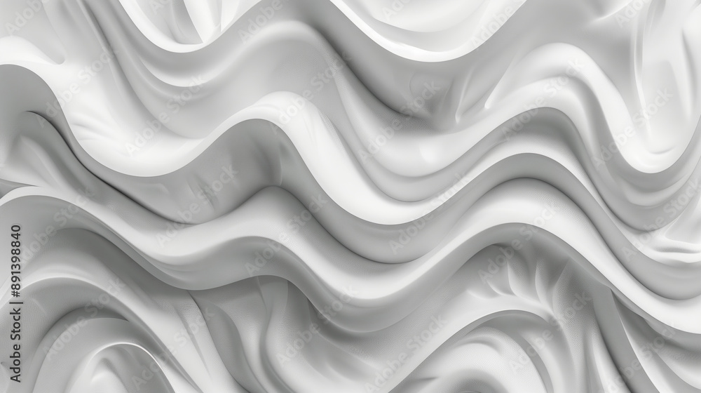 Obraz premium An abstract design featuring white, fluid wave patterns creating a smooth and dynamic visual effect. 