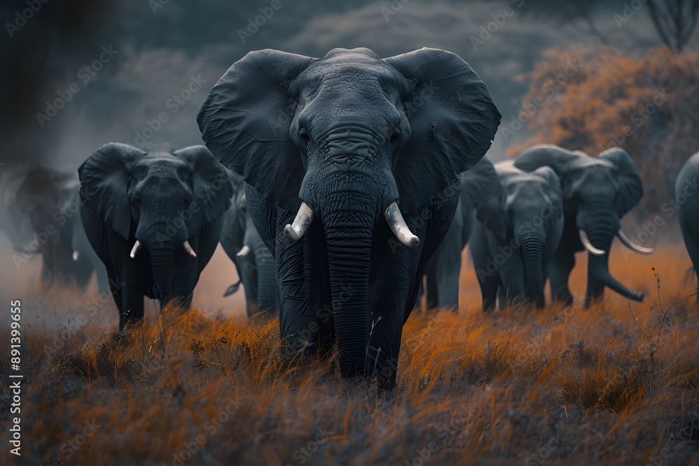 Obraz premium Majestic Elephants in a Serene Landscape