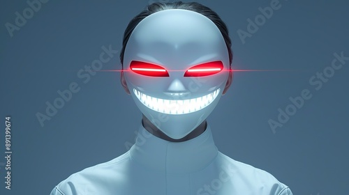 Cursed mask with a malevolent grin, wearer consumed by darkness. Illustration Flat Color, Clip Art Style , Minimalism,