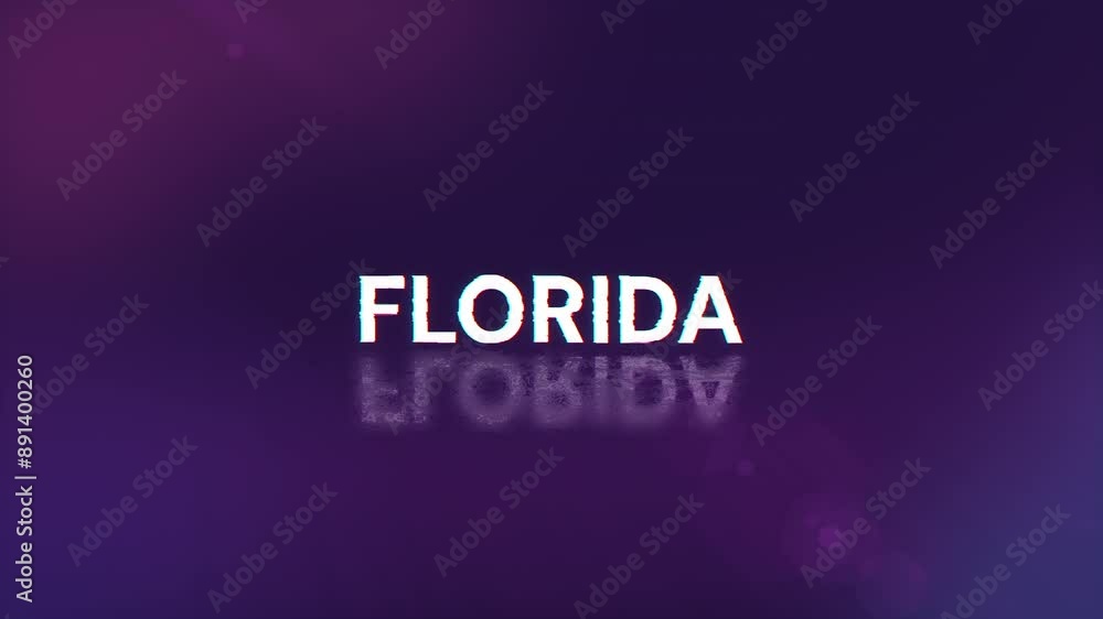 Florida text with screen effects of technological failures. Spectacular screen glitch with various kinds of interference. Looped Florida text with screen effects of technological failures. Spectacular screen glitch with various kinds of interference. Looped