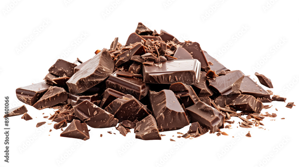 A pile of chocolate pieces and chunks isolated on transparent background A pile of chocolate pieces and chunks isolated on transparent background