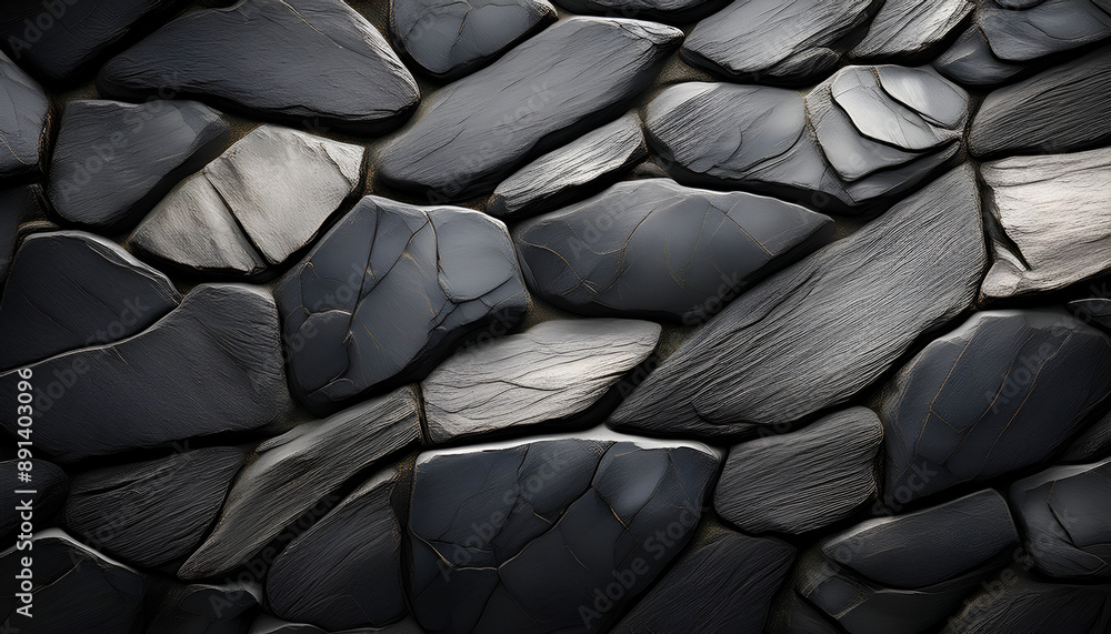 Fototapeta premium Dark Slate Stone Wall Texture Close-Up