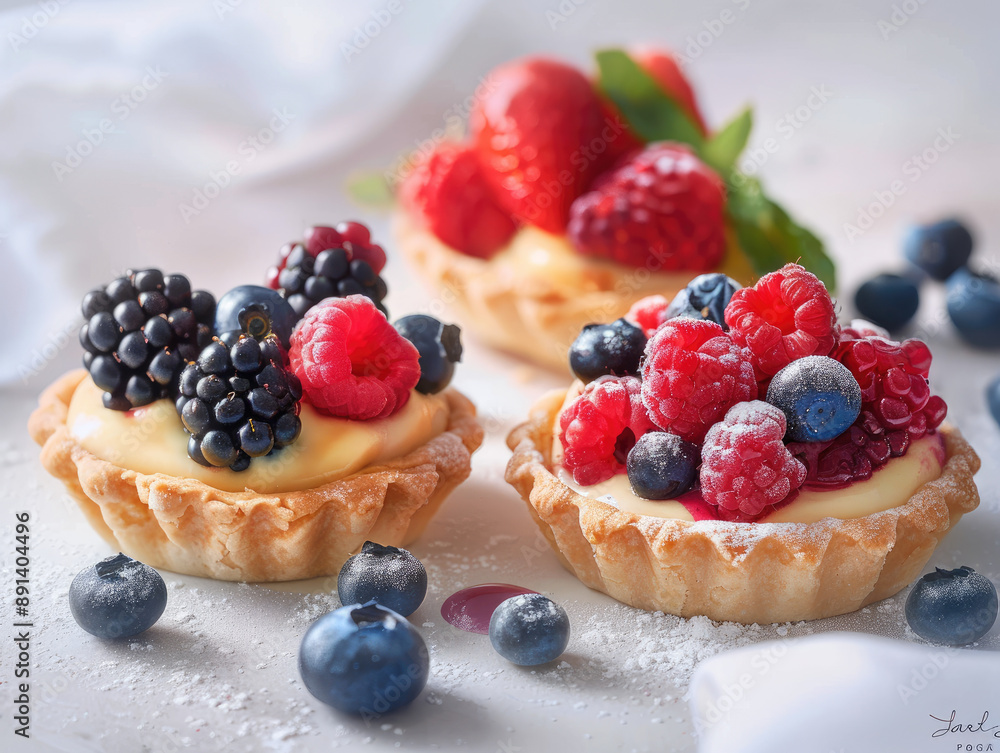 Vibrant Tiny Fruit Tarts with Colorful Berries and Delicate Pastry Vibrant Tiny Fruit Tarts with Colorful Berries and Delicate Pastry