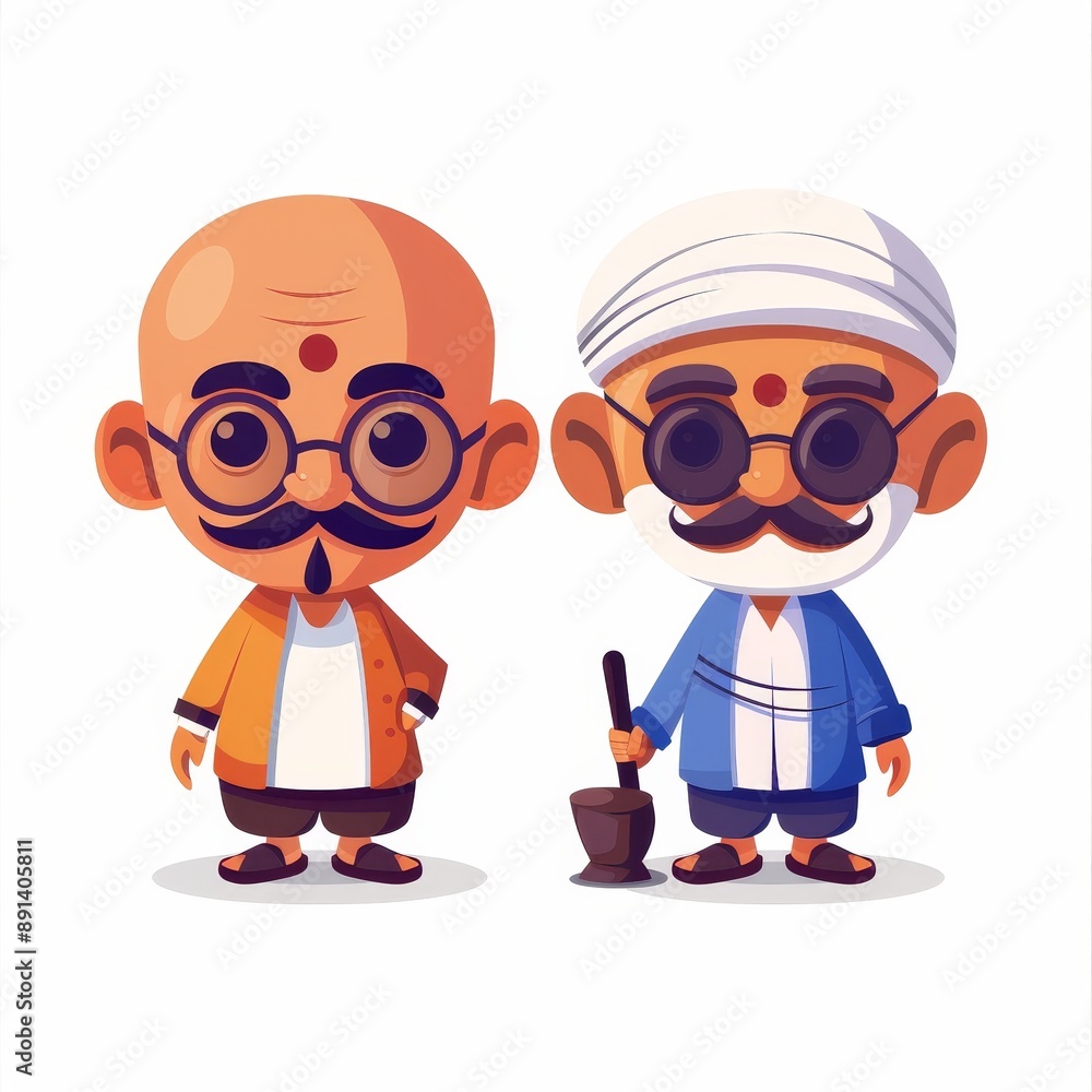 Two men wearing glasses and holding a shovel Two men wearing glasses and holding a shovel