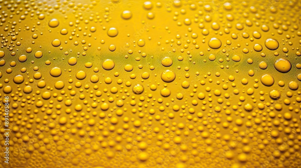 Condensation water or beer droplets on glass yellow background. Rain drops on window, abstract wet texture, cold juice or champagne alcohol beverage in wineglass. AI generated illustration Condensation water or beer droplets on glass yellow background. Rain drops on window, abstract wet texture, cold juice or champagne alcohol beverage in wineglass. AI generated illustration