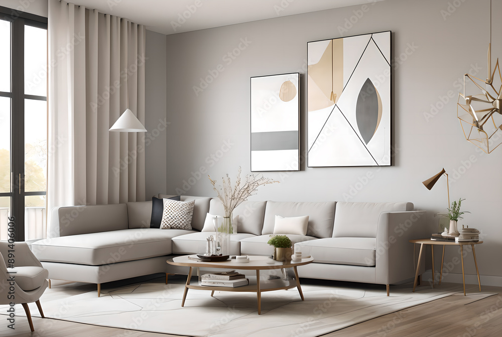 Fototapeta premium Modern Living Room Interior with Elegant Decor