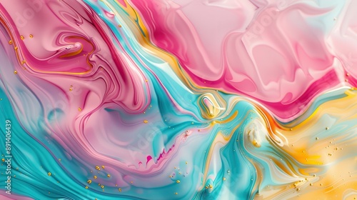 Wallpaper Mural Colorful abstract fluid art with pink, blue, and yellow Torontodigital.ca