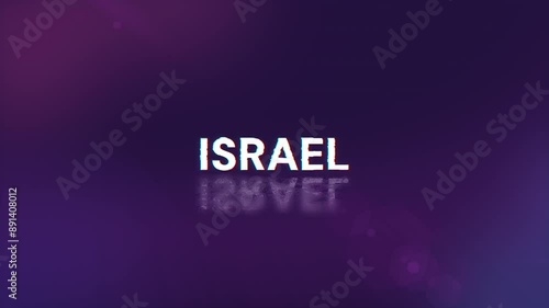 Israel text with screen effects of technological failures. Spectacular screen glitch with various kinds of interference. Looped